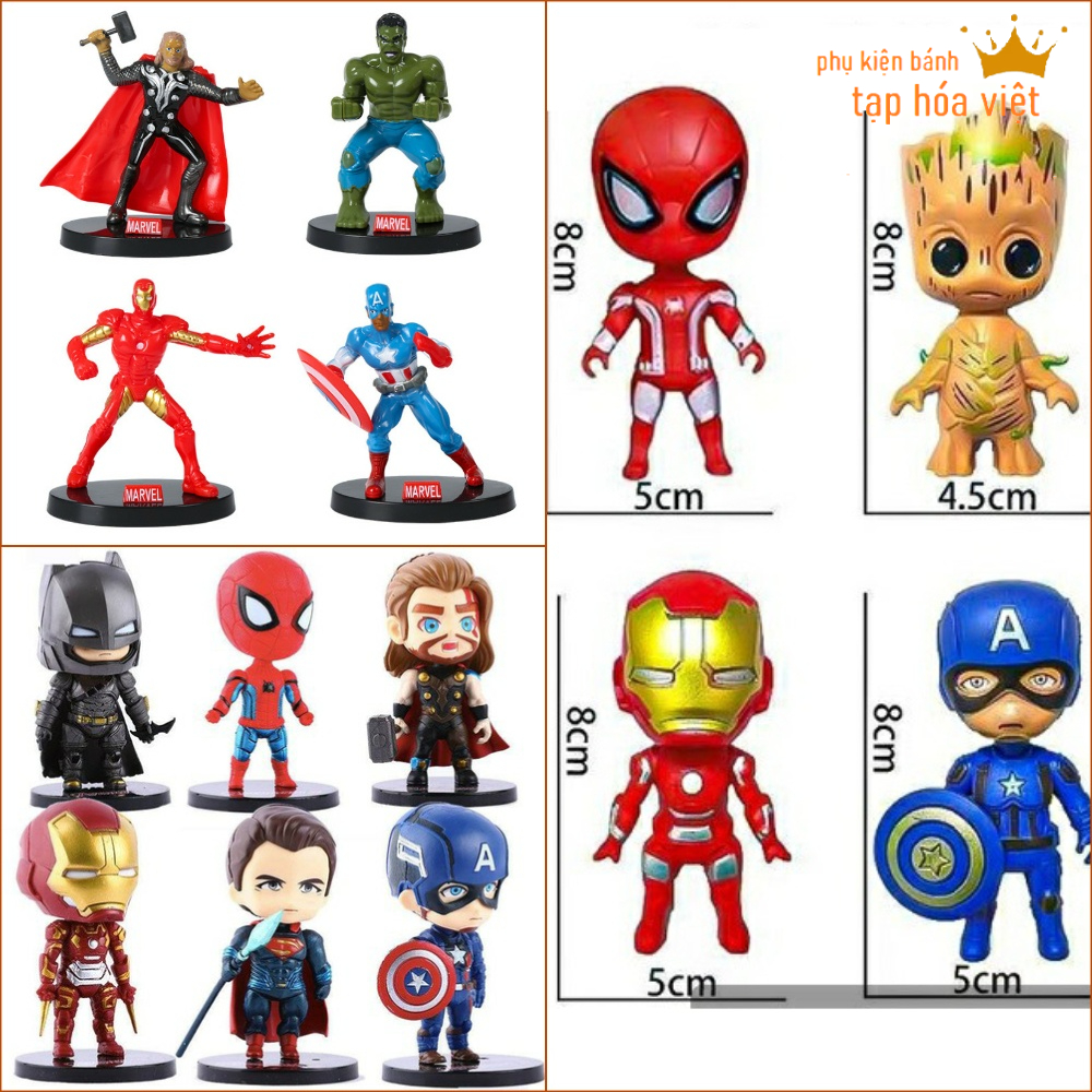 Bộ mô hình siêu anh hùng Marvel Avengers, siêu nhân trang trí bánh sinh nhật