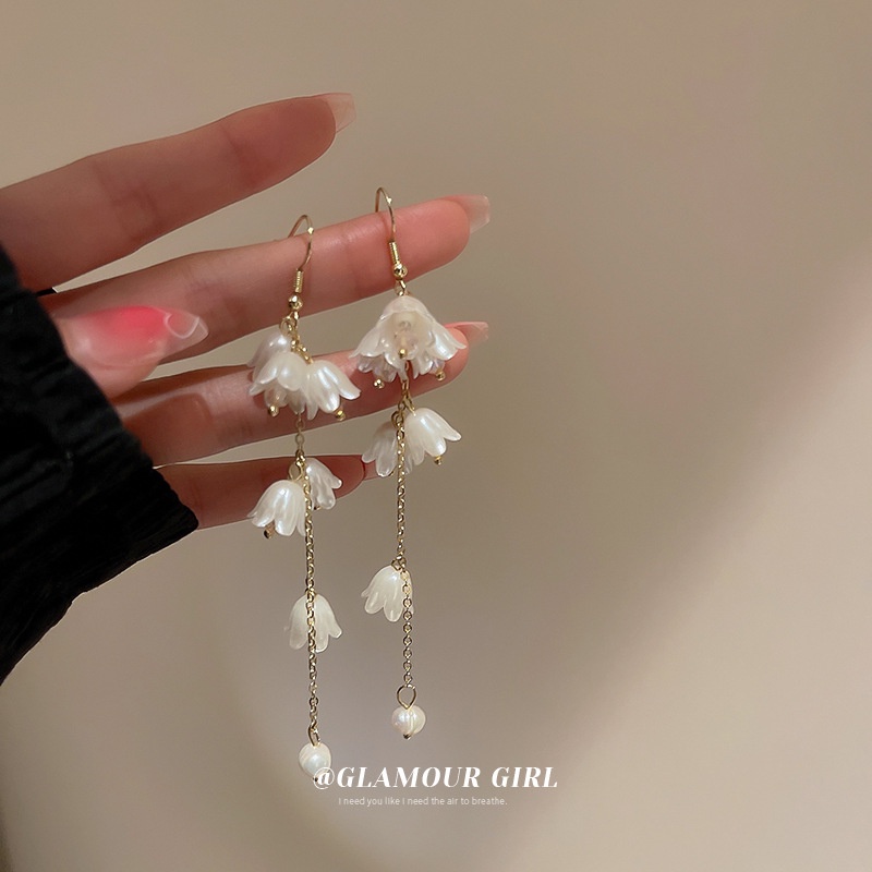 Khuyên Tai Tua Rua Hình Hoa Lan Đính Ngọc Trai Thời Trang Cho Nữ