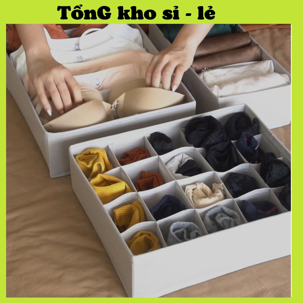 Combo 3 Hộp Vải Chia Ngăn , Khay Đựng Đồ Lót Phong Cách Nhật Giúp Đồ Lót, Tất, Vớ Gọn Gàng 88287
