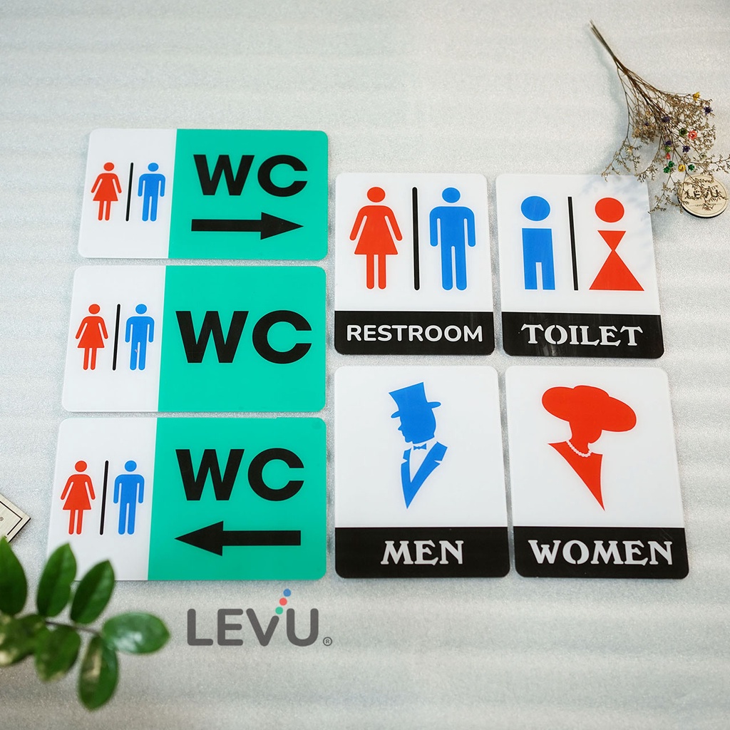 Bảng toilet mica chỉ hướng nhà vệ sinh WC - Restroom - Men - Women