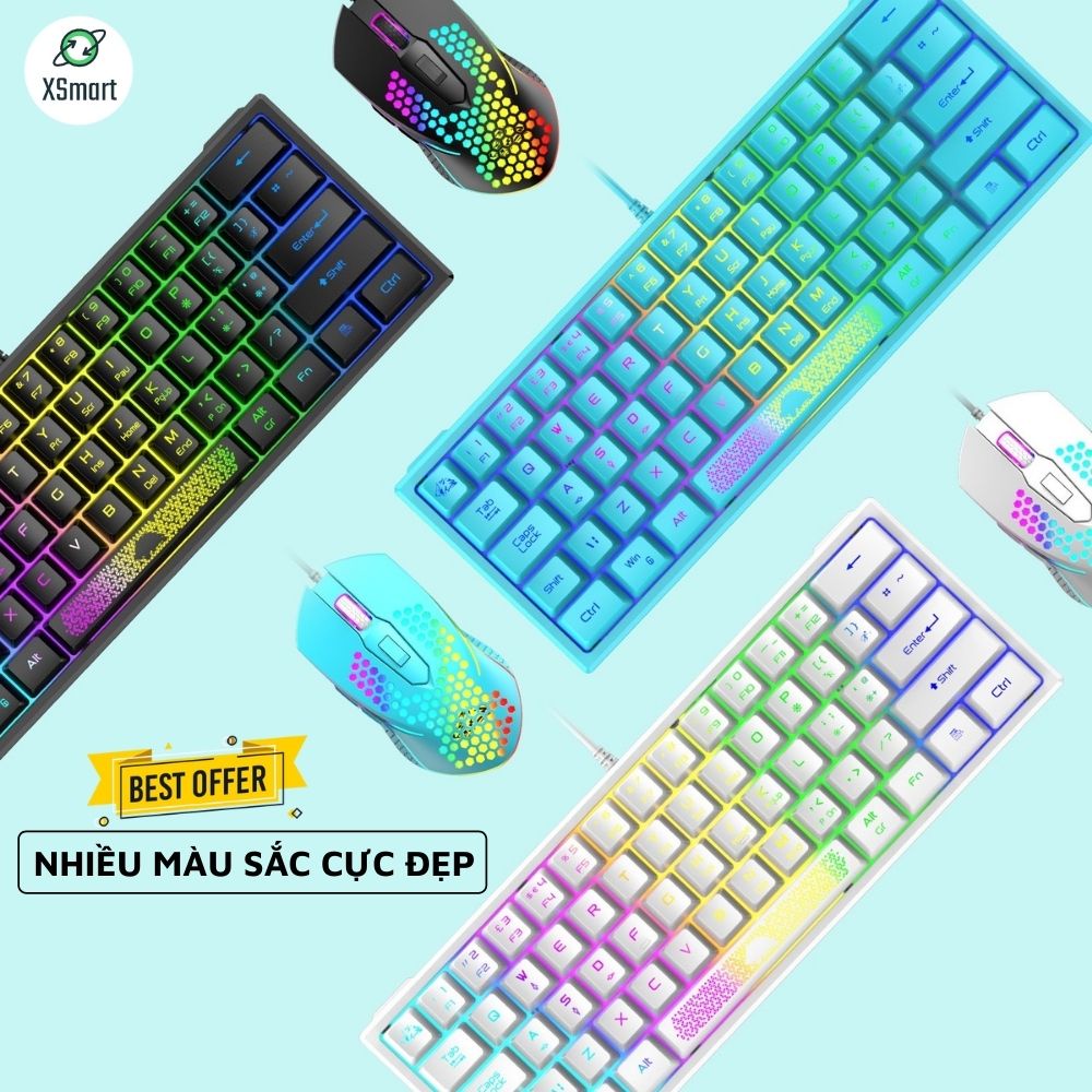 Bàn Phím Mini LED K61 Gaming Full 10 Chế Độ Nháy, Phím Bấm Siêu Êm, 62 Phím, Dùng Cho Máy Tính, Laptop, PC