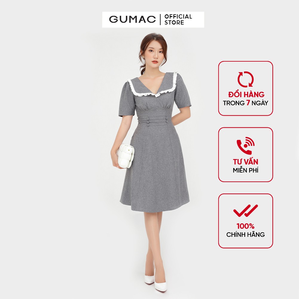 [Mã MABR07062 giảm 8% tối đa 50K đơn từ 249K] Đầm thiết kế nữ cổ V GUMAC màu xám kiểu dáng cúp ngực DB573 | BigBuy360 - bigbuy360.vn