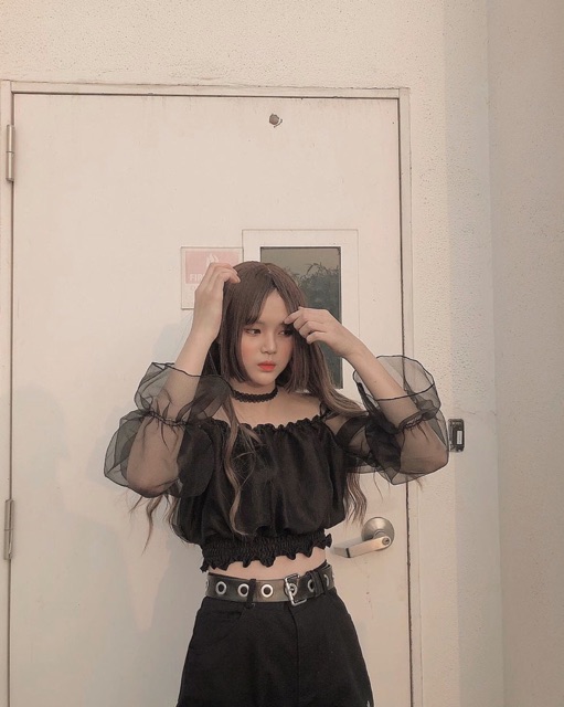 ÁO CROPTOP PHỐI TAY TƠ OGANZA