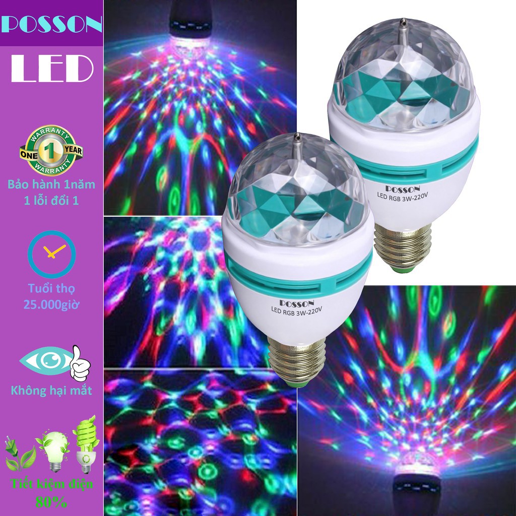 Đèn Led 7 Màu Xoay Gắn Đuôi Đèn E27 Nguồn 220V - đèn led xoay dành cho karaoke, gia đình