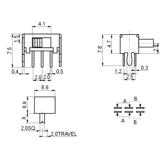 Set 10 công tắc gạt Sk22D07 2p2t 6pins 4mm Sk22D07Vg4 tiện dụng