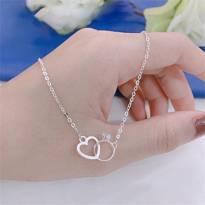 Dây chuyền bạc ATJ2293M mặt liền trái tim kẹp nhẫn ANTA Jewelry