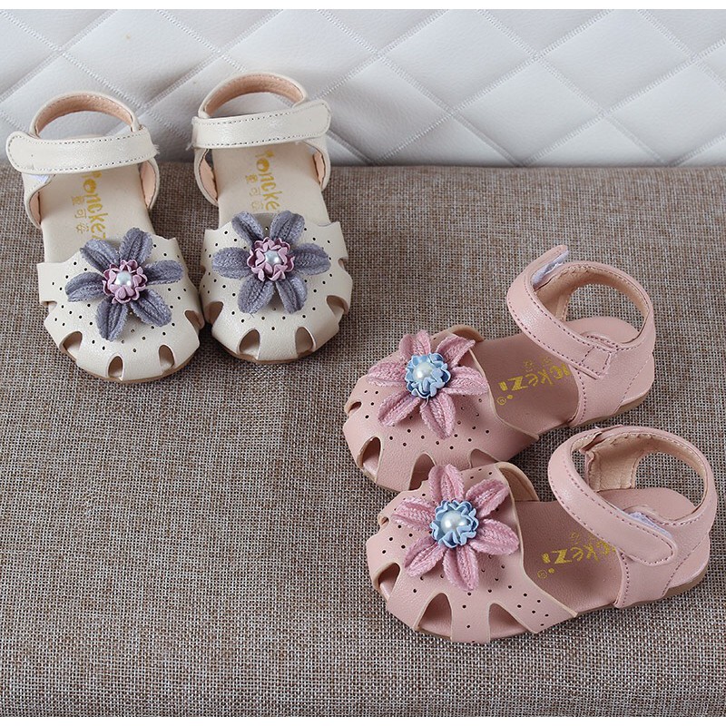 Sandal rọ đính hoa vải siêu xinh - giày bé gái Quảng Châu G43