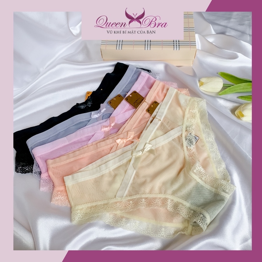 Set 5 Cái Quần Lót Nữ Cạp Chéo Ren Mềm 5779, Quần Chíp Ren Lưng Vạt Chéo Lưới Phối Ren Cao Cấp PVN115 Queen Bra
