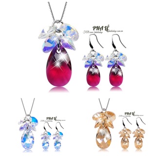 Bộ Trang Sức Pha Lê Cánh Dĩa - Giọt Bầu Được Thiết Kế Từ Pha Lê Swarovski