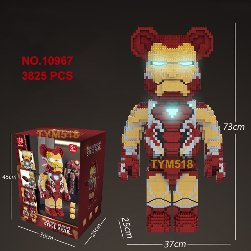 Xếp hình Gấu Bearbrick ironman 10967 70cm - 73cm Đồ chơi Xếp hình lắp ráp mô hình cỡ lớn Hàng Đẹp bear bricK