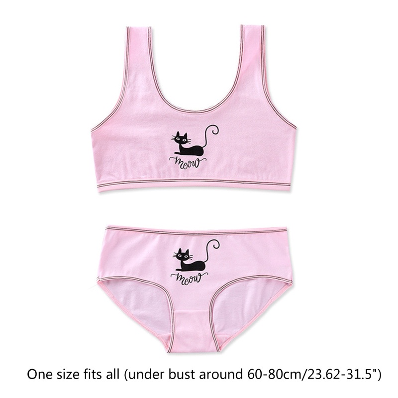 Set 2 Món Đồ Lót Thể Thao Gồm Áo Hai Dây Bản Rộng In Hình Mèo Dễ Thương + Áo Ngực Thể Thao Dành Cho Bạn Gái