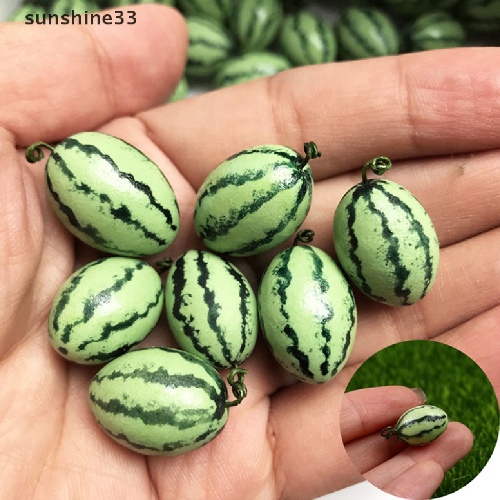 SU 1pc Mini Fruit Resin Artificial Watermelon Statue For Dollhouse Decoration n