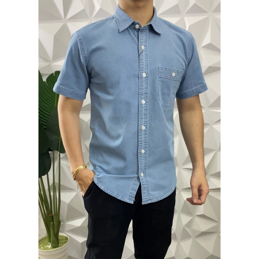 Áo somi nam DUVA tay ngắn vải denim cao cấp, co giãn, thấm hút tốt, bền màu, chống nhăn SM07