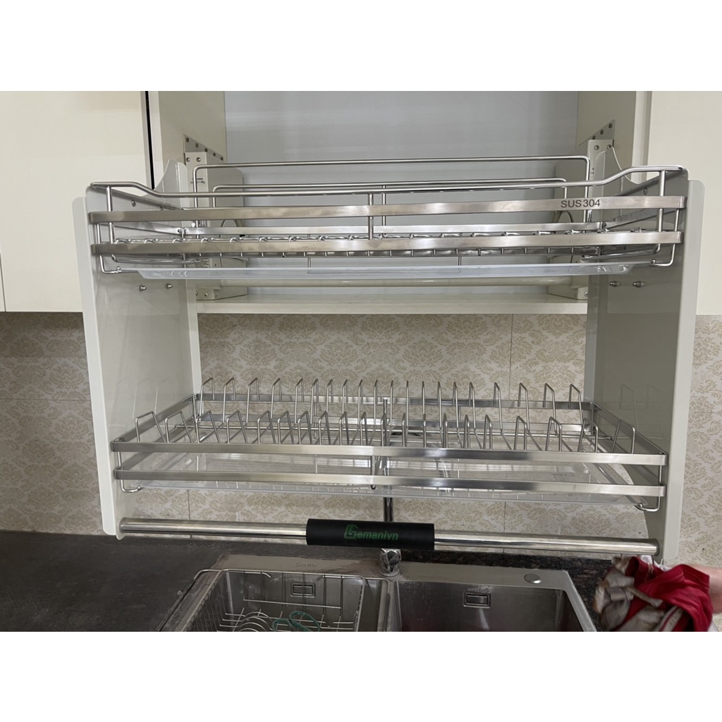 Giá để chén bát nâng hạ inox 304 cao cấp Kệ úp chén dĩa di động GEMANIVN inox 304