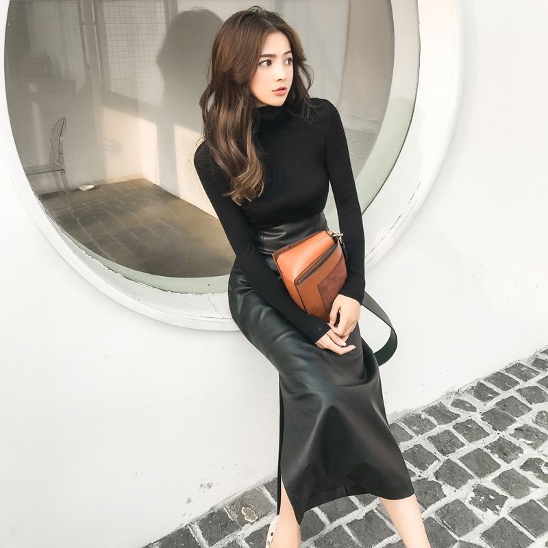 Chân Váy Da Dáng Dài Ôm Hông Xẻ Tà Một Bên Eo Cao Thời Trang Xuân Thu 2022