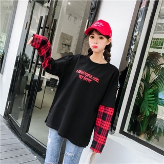 Áo thun màu đen tay dài big size phối caro size 65-75kg