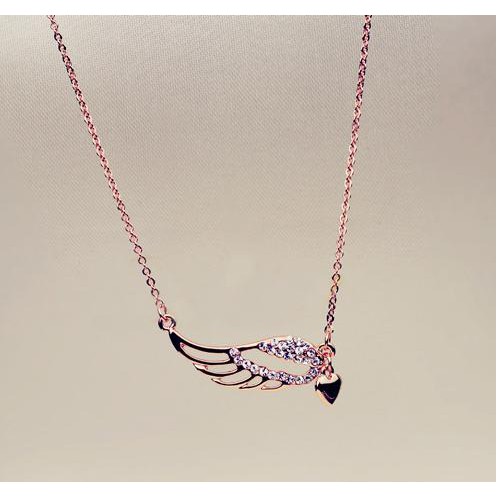 Dây Chuyền Hình Cánh Thiên Thần Đính Trái Tim Phong Cách Vintage Sang Trọng - Vòng Cổ Nữ Đính Đá VC-020