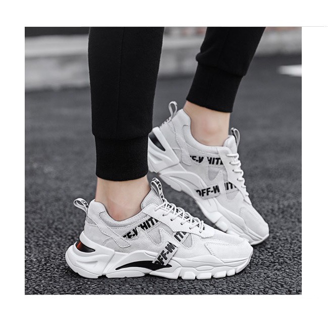 Giày Thể Thao Nam Giày sneaker nam -  Giày nam Màu trắng sữa dáng đẹp đế tăng chiều cao 4cm MS07