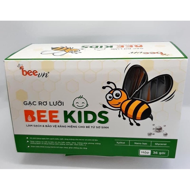 Gạc rơ lưỡi Bee Kids hộp 36 gói cho bé