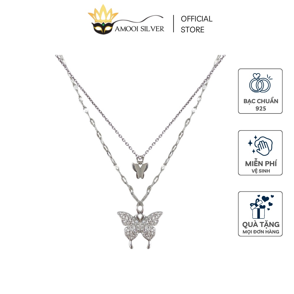Dây chuyền bạc S925 dây đôi hoạ tiết bướm - Amooi Silver AD174