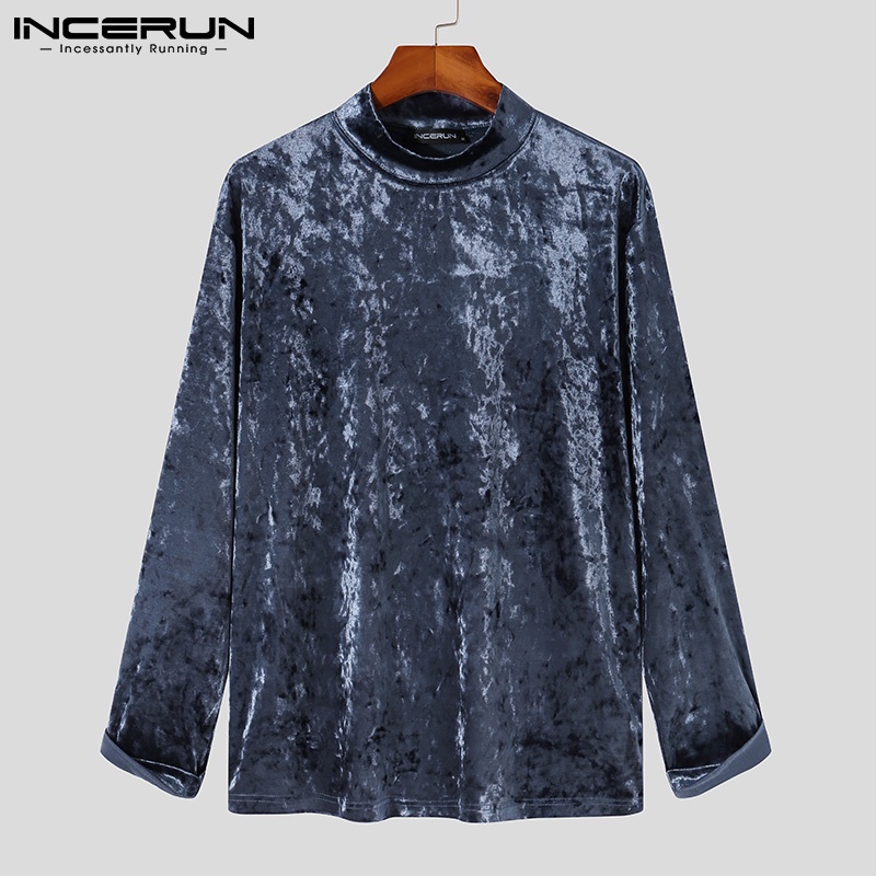 Áo Kiểu INCERUN Vải Nhung Cổ Cao Dài Tay Thời Trang 3 Màu Lựa Chọn Cho Nam