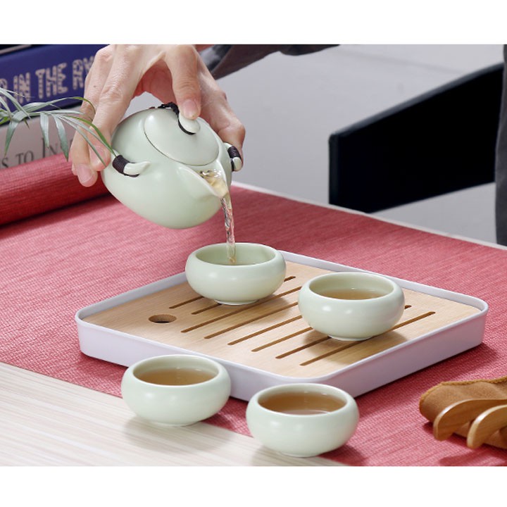 Bộ ấm chén trà đạo 💎FREE SHIP💎bộ tách pha trà bằng sứ cao cấp có túi xách kèm khay trà và gắp chén