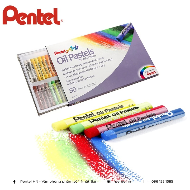 𝐏𝐞𝐧𝐭𝐞𝐥 𝐊𝐢𝐝 𝐀𝐫𝐭 𝟏 - Cùng bé sáng tạo thế giới muôn màu - Combo Sáp Màu Dầu Pentel Oil Pastel PHN + Chì Tiệp Vàng + Tẩy