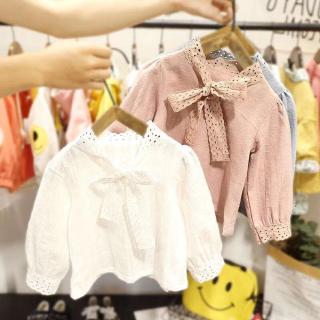 Áo sơ mi dài tay thắt nơ cho bé gái