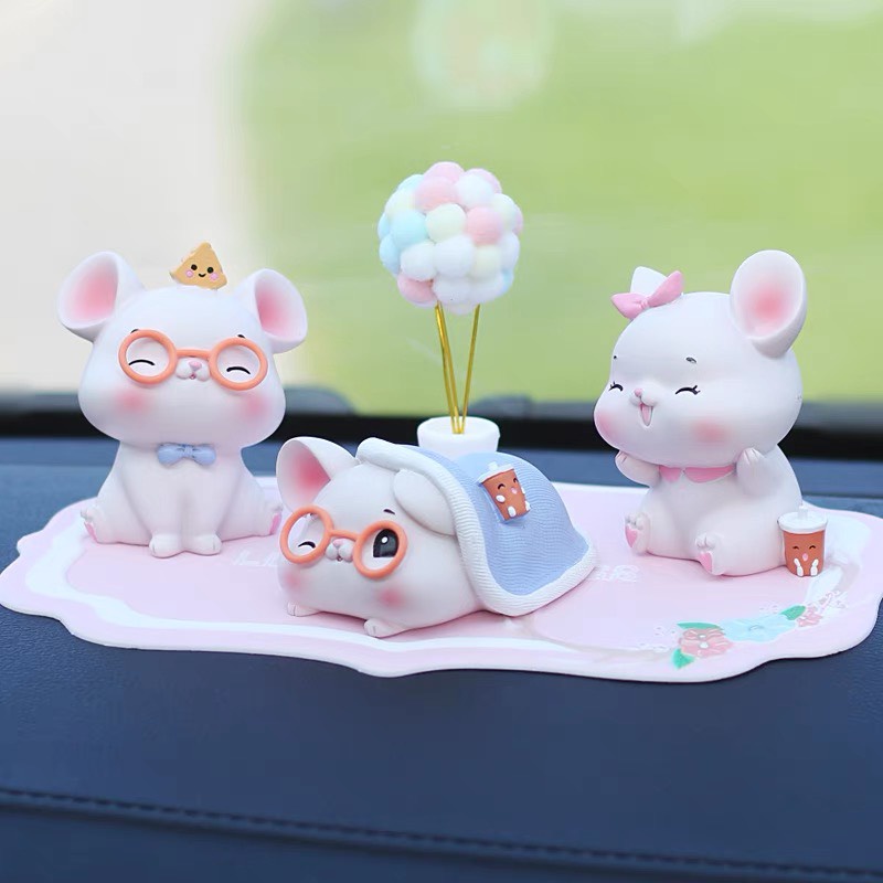 Trang Trí Taplo Xe Hơi Set Chuột Mini Dễ Thương - Phụ Kiện Xe Ô Tô , Decor taplo ô tô