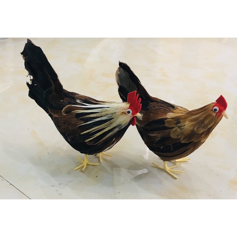 Đồ chơi mô hình chú gà trống, gà mái handmade như thật