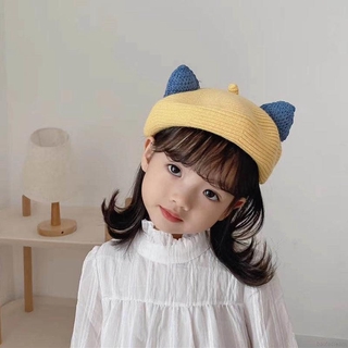 Mũ Nồi Cotton Ghép Tai Mèo Phối Màu Dễ Thương Cho Bé Gái