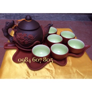 Bộ ấm chén đắp nổi gốm sứ Bát Tràng