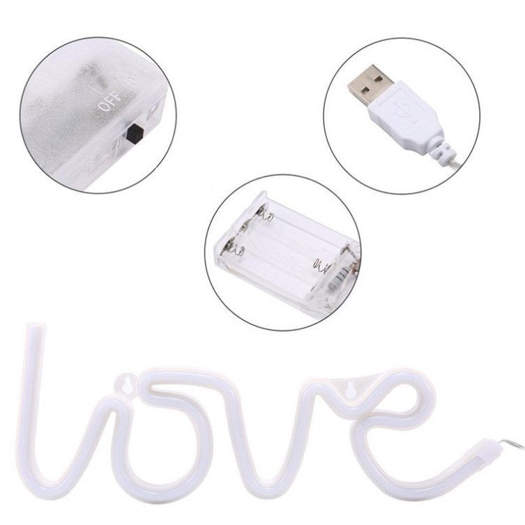 【Tặng MÓC TREO 】Đèn Led Neon hình chữ Love quà tặng Valentine ,lễ tình nhân trang trí DECOR phòng ngủ hộp PIN + USB MOXI