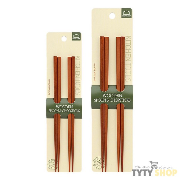 Bộ 2 đôi đũa chiên dài 24cm 33cm Lock&Lock F00093 bằng gỗ Rose Wood dùng chiên xào tránh văng dầu mỡ