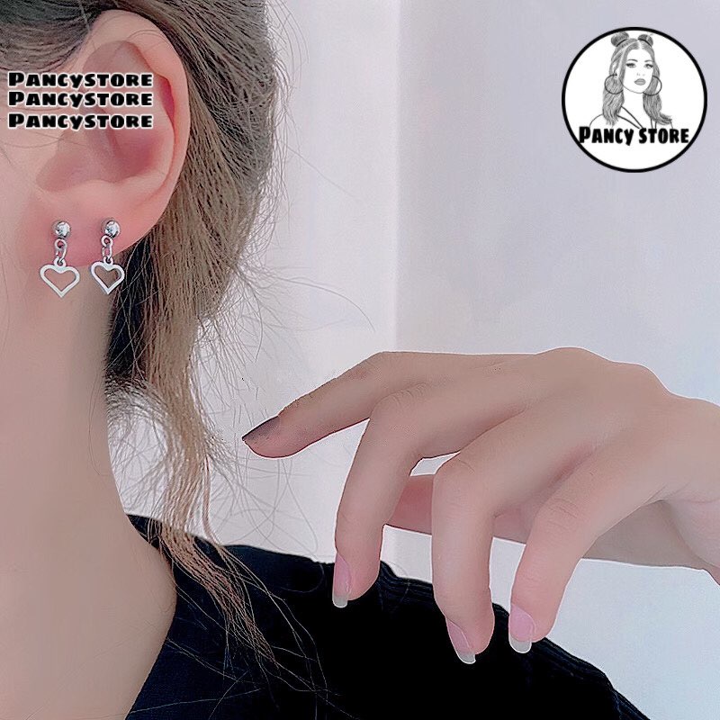 bông tai khuyên tai titan trái tim và cherry Unisex