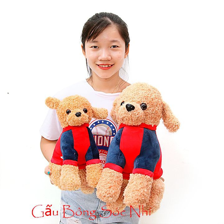 Gấu bông chó sao áo đỏ lông xoắn cỡ nhỏ 40cm