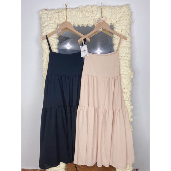 Váy 2 dây - váy maxi babydoll vải đũi trơn mềm dáng rộng màu be