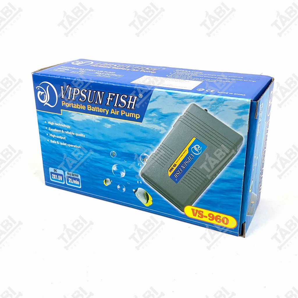 Máy Sủi Khí Oxy 1 Vòi VS960 Chạy Pin Đại -Máy Sục Khí Oxi Cho Hồ Cá, Bể Cá Cao Cấp