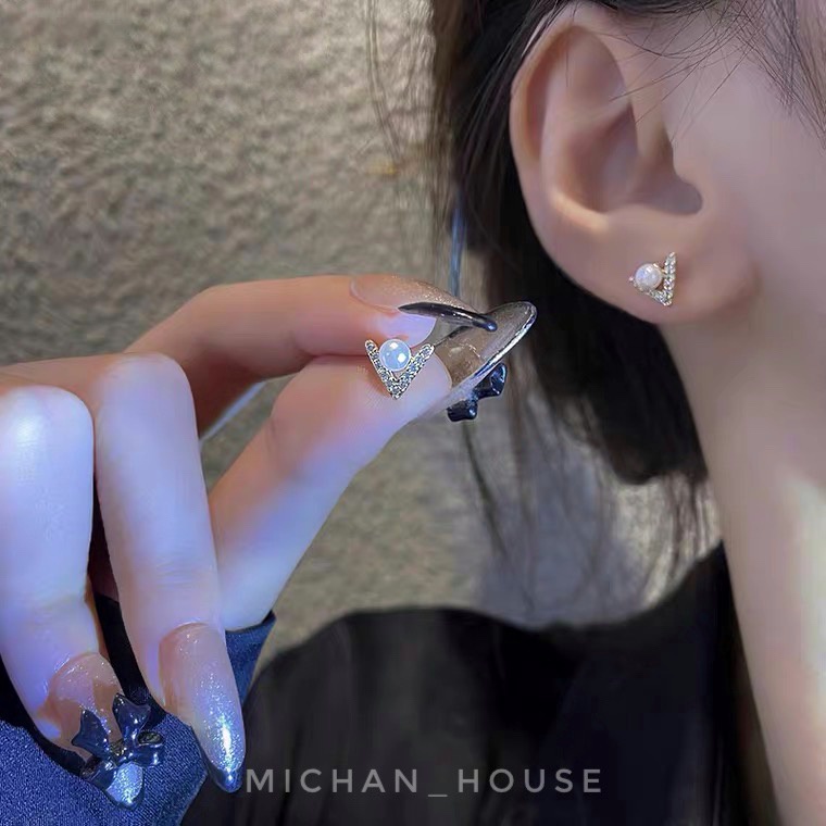 Hoa tai đính hạt đơn giản, phụ kiện cưới, dự tiệc