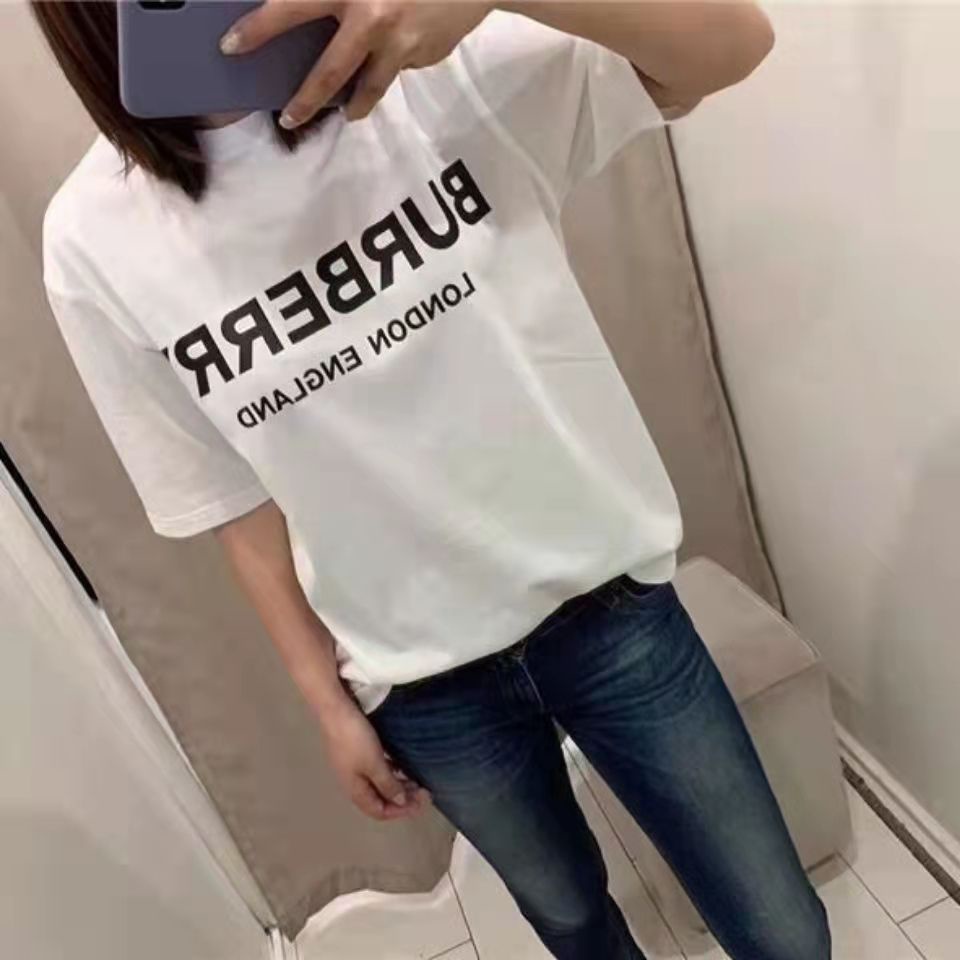 Bbr Hàng Có Sẵn Áo Thun Cotton Nguyên Chất Dáng Rộng In logo Chữ Cái Đơn Giản Dễ Phối Đồ Có Nhãn +
