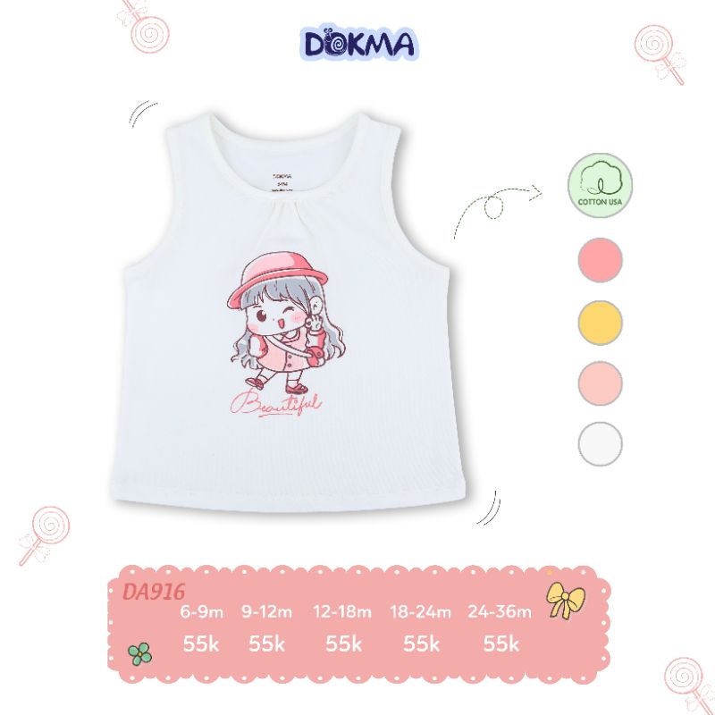 Áo ba lỗ cotton mềm, mịn, mát cho bé gái dokma