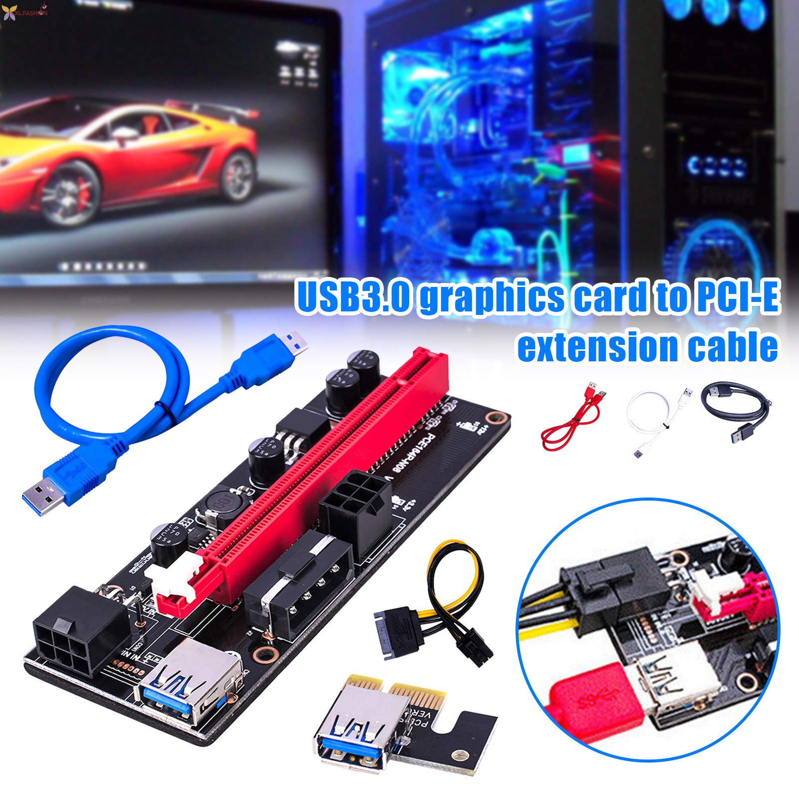 Card Chuyển Đổi Usb 3.0 Pci-Ever 009s Express 1x 4x 8x 16x 15-pin Sang 6-pin