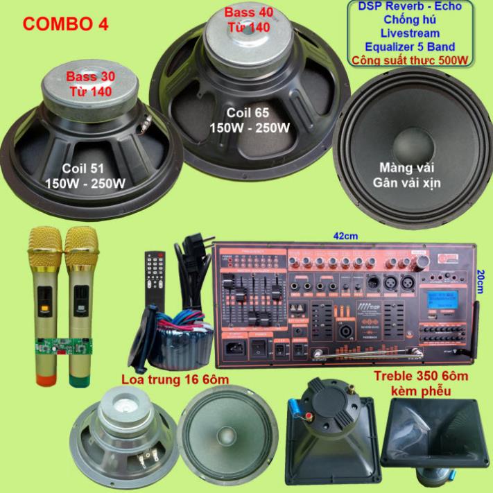 Mạch loa kéo 3 loa công suất thực 500W DSP Reverb Echo Livestream có chống hú - Equalizer 5 Band kèm 2 tay micro