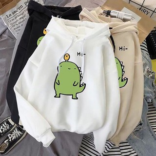 Áo hoodie lót nỉ hình khủng long dễ thương freesize cho nữ dưới 53 kg