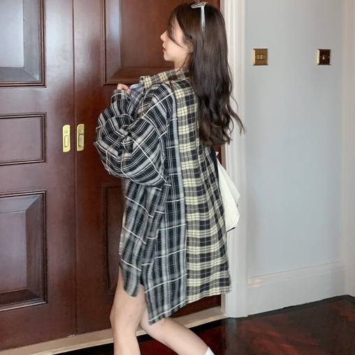 Áo Sơ Mi Tay Dài Dáng Rộng Họa Tiết Kẻ Sọc Theo Phong Cách Retro Mỹ Dễ Phối