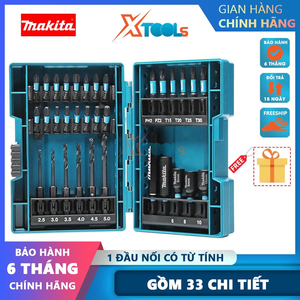 Bộ mũi vít và khoan kim loại Impact Black Makita E-06622 33 chi tiết, chất liệu hợp kim siêu bền bỉ [CHÍNH HÃNG][XTOOLS]
