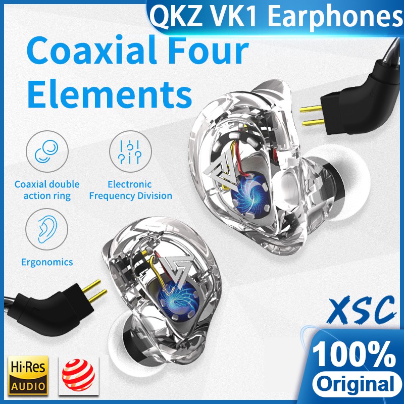 【QKZ Earphones Flagship】QKZ VK1 Earphones 0.75mm 2 Pin Replaceable wire 4 Drive Unit Headset ZS6 With 4 Dynamic Hybrid In Ear Earphone HIFI DJ Monito XSC Audio