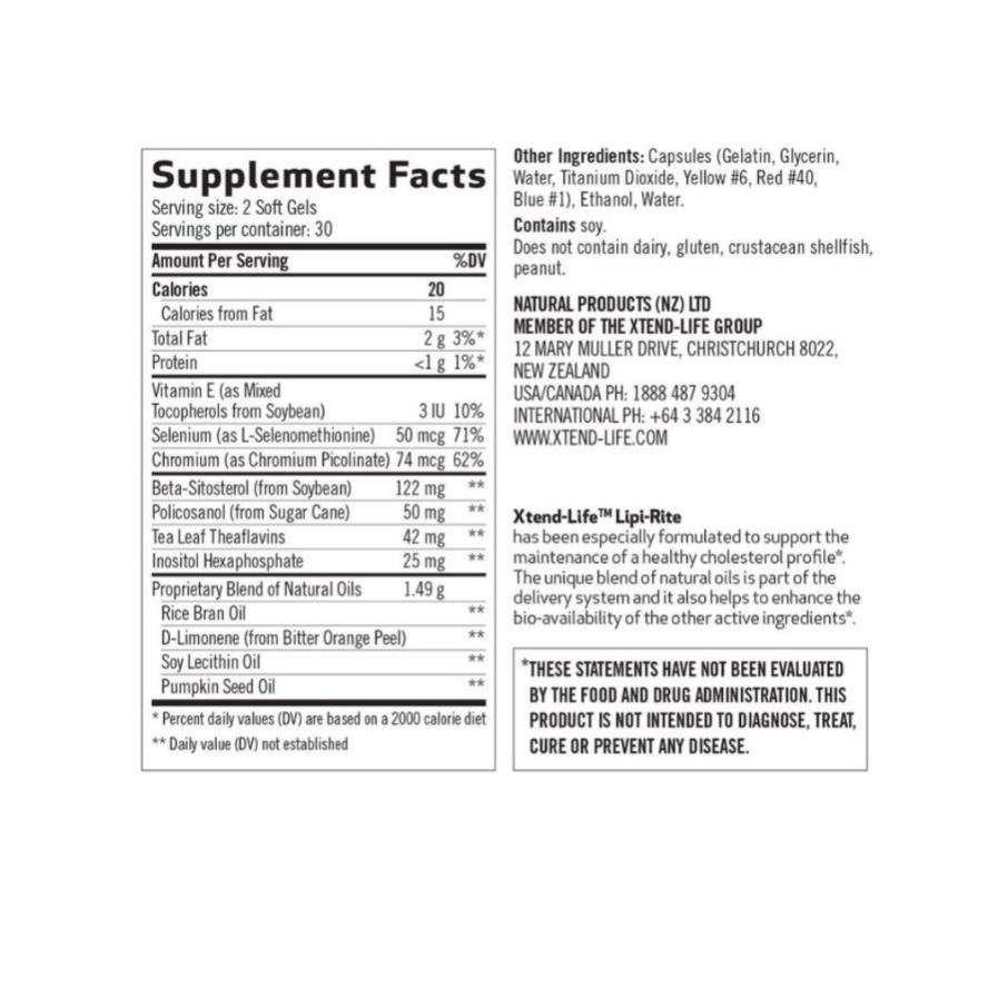 [Hỏa tốc] Viên Uống Giảm Mỡ Máu Cholesterol Xtend-Life Lipi Rite (60 Viên)