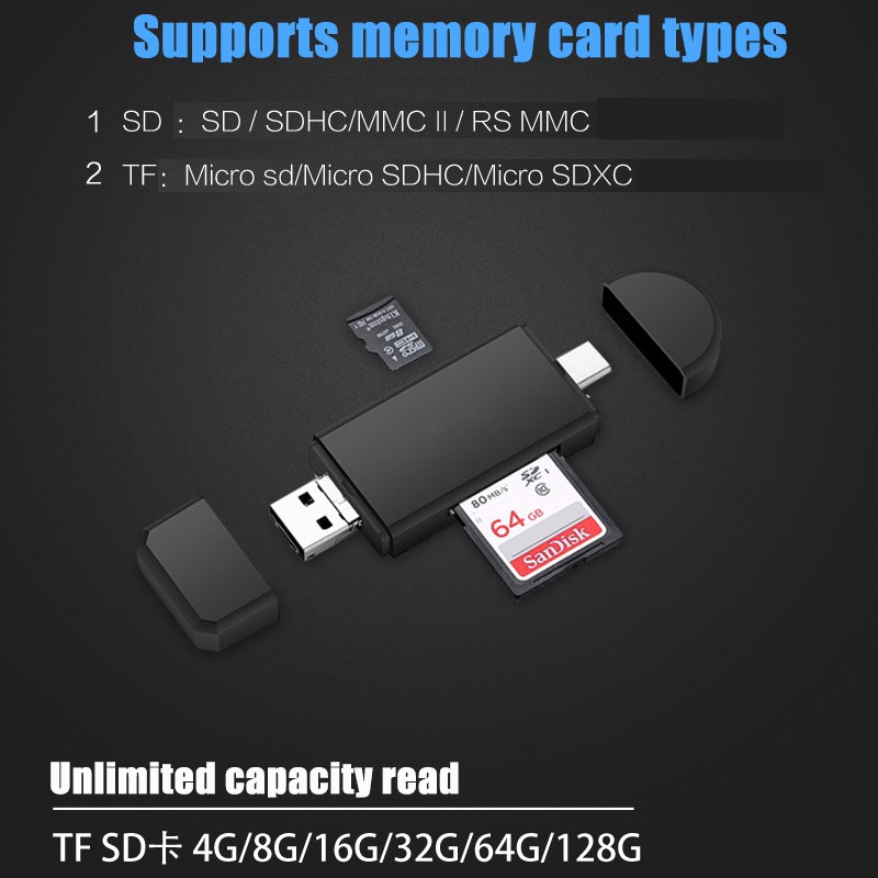 [[Sẵn Sàng Cổ]] Đa Năng 3 Trong 1 Đầu Đọc Thẻ OTG iPhone Loại C/Micro SD / SD thẻ/Đầu Đọc Thẻ USB