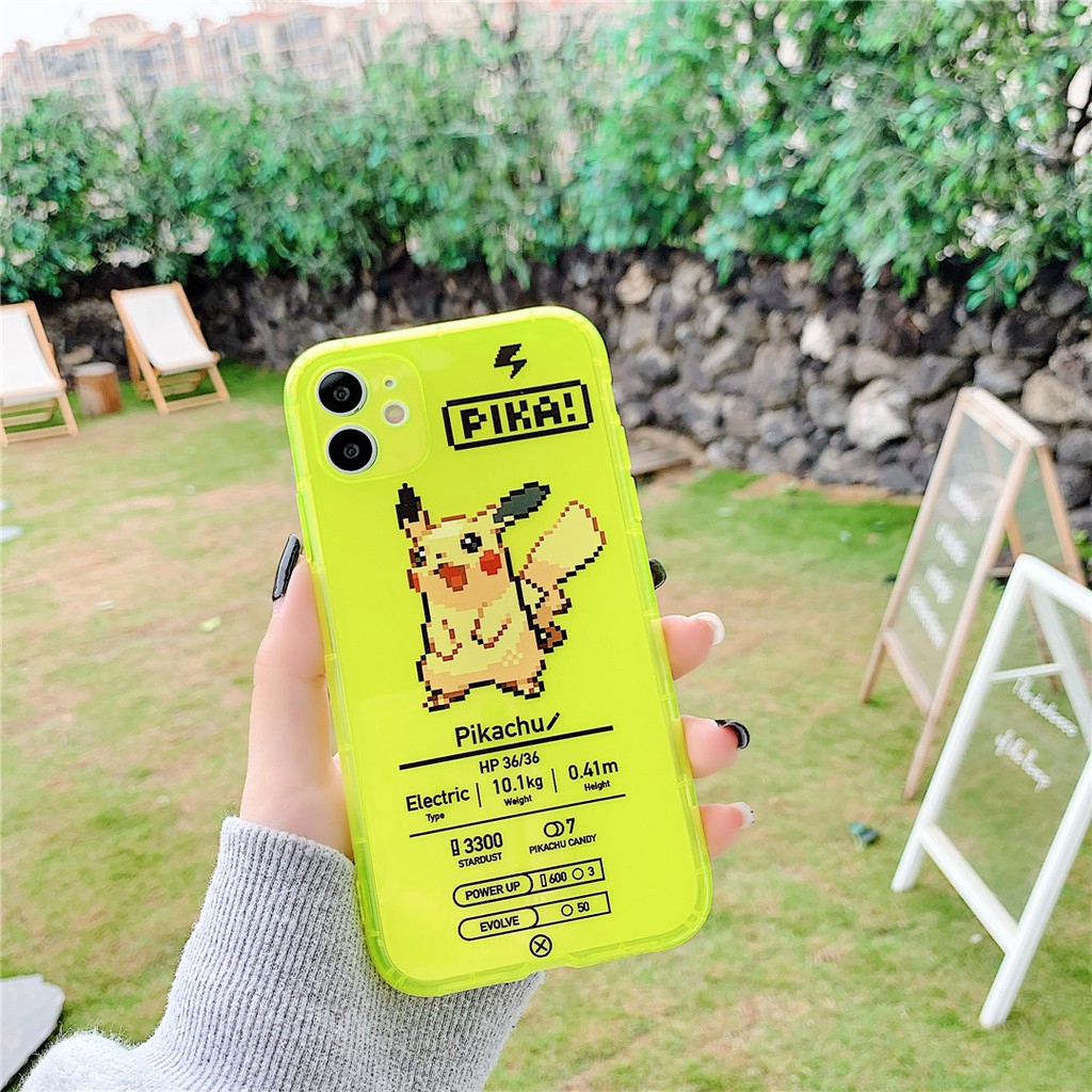 Ốp điện thoại cặp bằng nhựa mềm họa tiết Pikachu màu dạ quang cho iPhone 11 PRO MAX 6 6s 7 8 plus X XS XR XSMAX